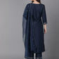 Women Silk Blend Blue Kurta, Pant And Dupatta Set