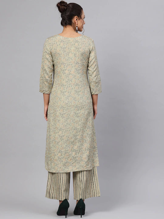 Women Cream-Coloured Floral Printed Kurta with Palazzos