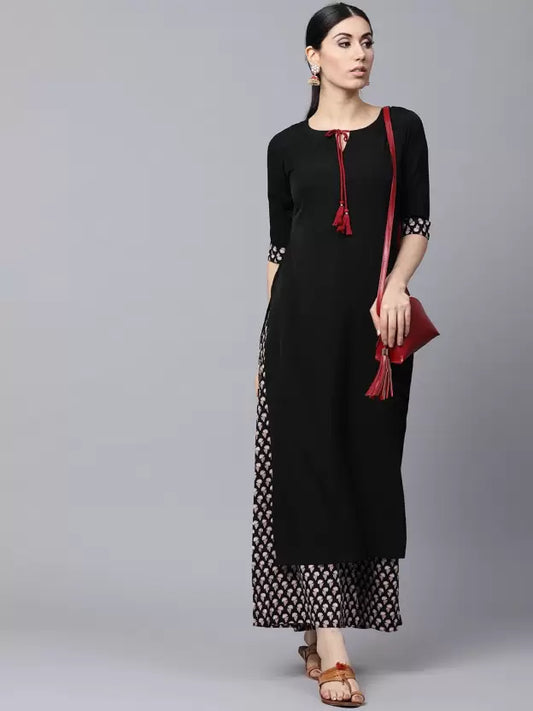 Women Black Viscose Rayon Kurta and Palazzo Set