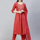 Women Red Cotton Blend Kurta, Pant And Dupatta Set