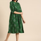Floral Empire Flared Dress With Gathers Detail