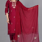Women Maroon Embroidered Kurta set with Dupatta