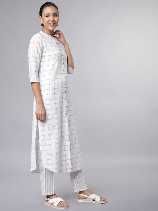 Women White Regular Pure Cotton Kurta with Trousers