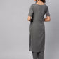 Women Grey Cotton Blend Tie-side Kurta set