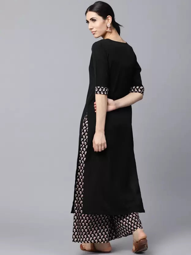 Women Black Viscose Rayon Kurta and Palazzo Set