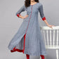 Women Printed Viscose Rayon Front-slit Kurta (Blue)