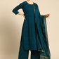 Women Teal Ethnic Motifs Embroidered Regular Kurta with Palazzos & With Dupatta