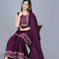 Women Cotton Blend Purple Kurta, Sharara and Dupatta Set Cotton Blend