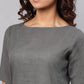 Women Grey Cotton Blend Tie-side Kurta set