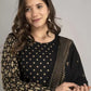 Women Black Gold Kurta and Palazzo Set Viscose Rayon