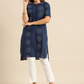 Women Navy Blue Cotton Ethnic Printed Kurta