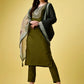 Women Floral Yoke Design Notched Neck Thread Work Kurta With Trousers & Dupatta