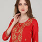 Women Rayon Embroidered Kurta, Sharara & Dupatta Set