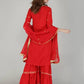 Women Rayon Embroidered Kurta, Sharara & Dupatta Set