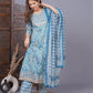 Women's Cotton Printed Anarkali Kurta with Palazzo & Dupatta Set